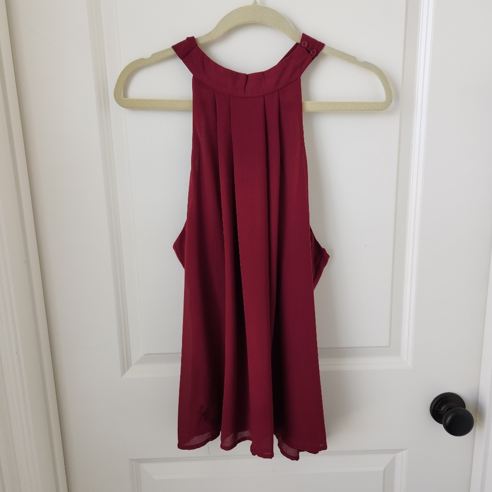 She + Sky Red Pleated Halter Tank Top